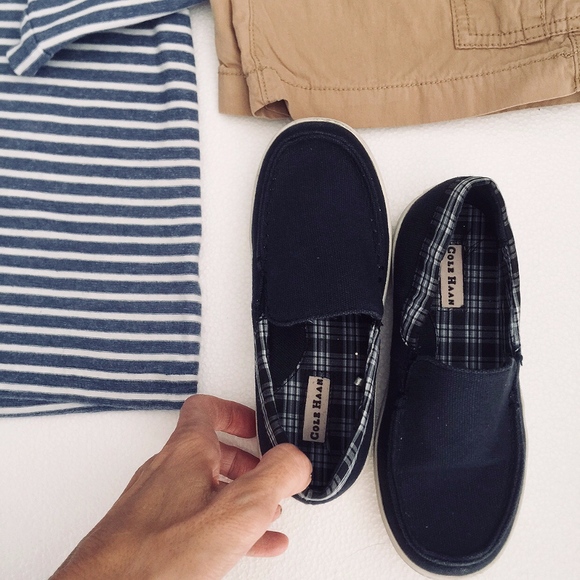 Cole Haan Boys Navy & Madras Plaid Canvas Slip-On - Picture 1 of 5